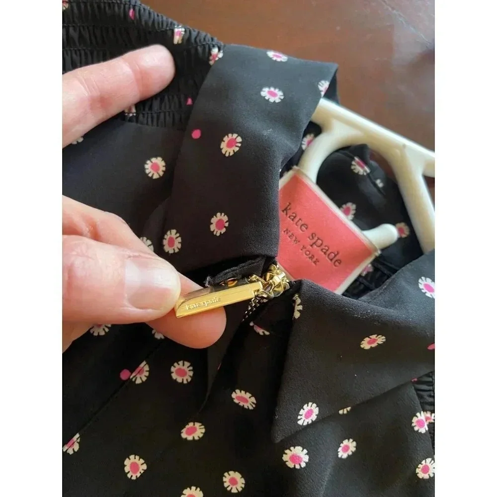 Kate Spade New York Daisy Dot Shirt Dress Size 0 Black Pink Polka Dot Florals